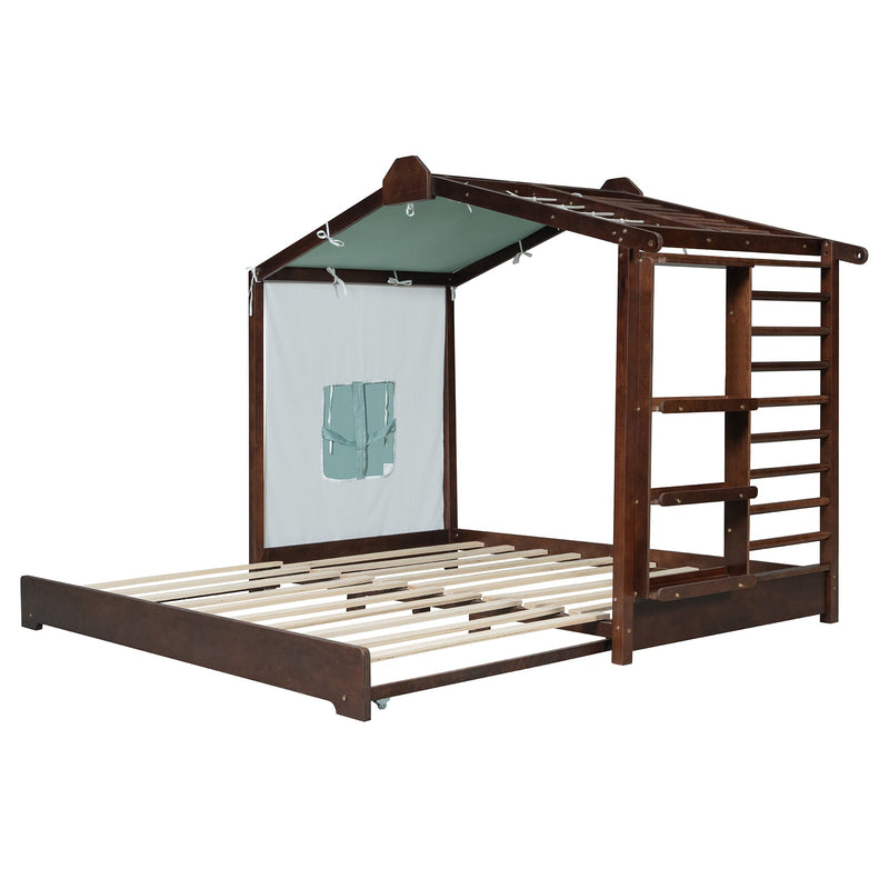 Twin Size House Bed with Trundle and Side Shelves - Pine & Plywood, White/Gray/Natural/Espresso, photo 5 of 10
