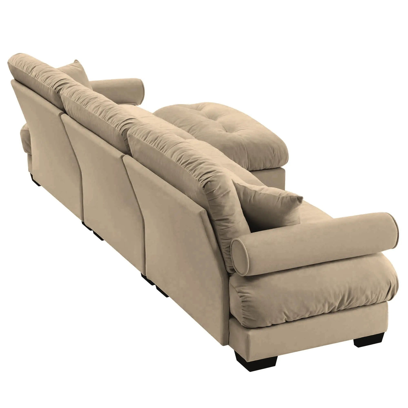 Modern Sectional Sofa With Ottoman, Round Bolster Armrests, Waist And Throw Pillows by HouseOfZazla