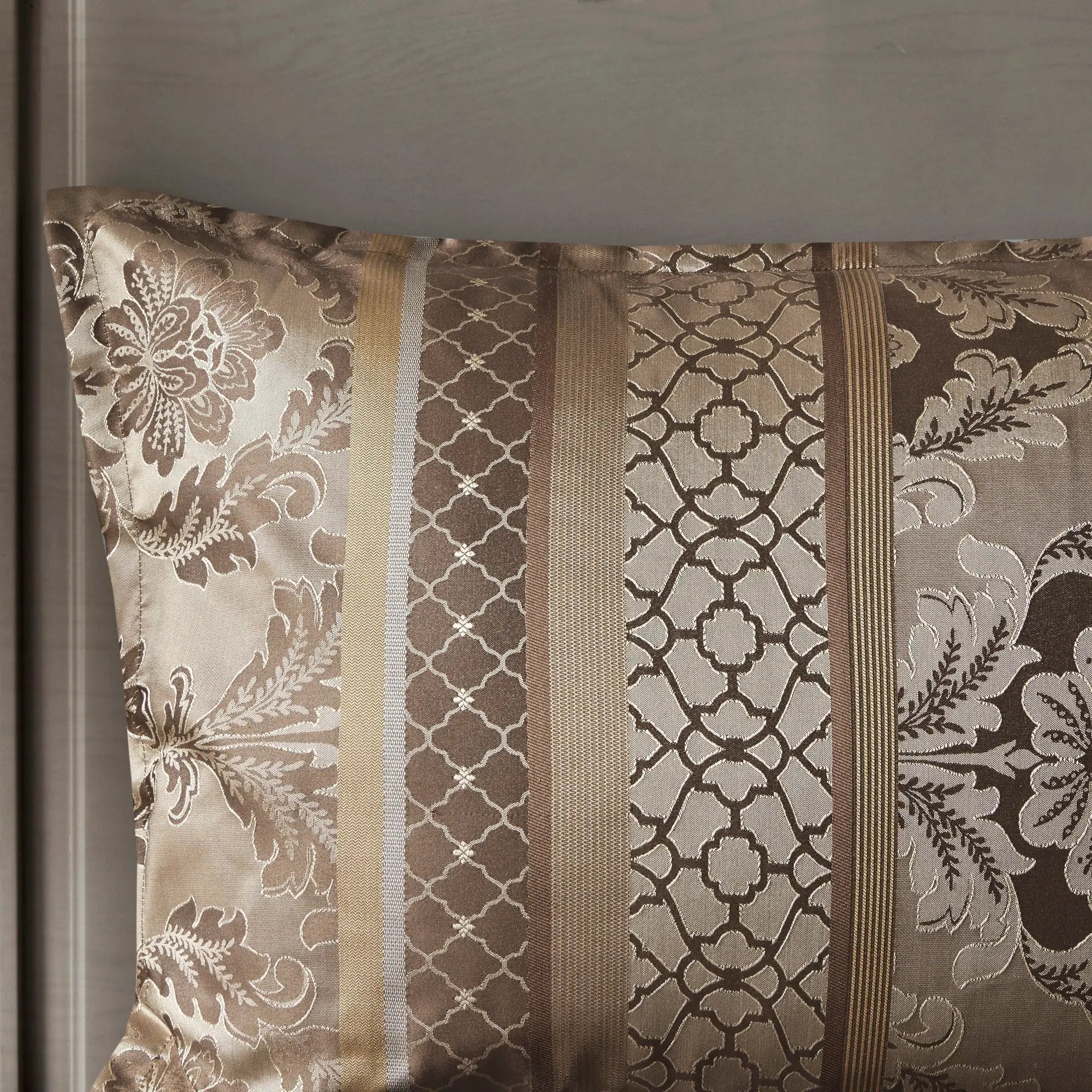 7 Piece Jacquard Comforter Set - Brown/Gold King by HouseOfZazla