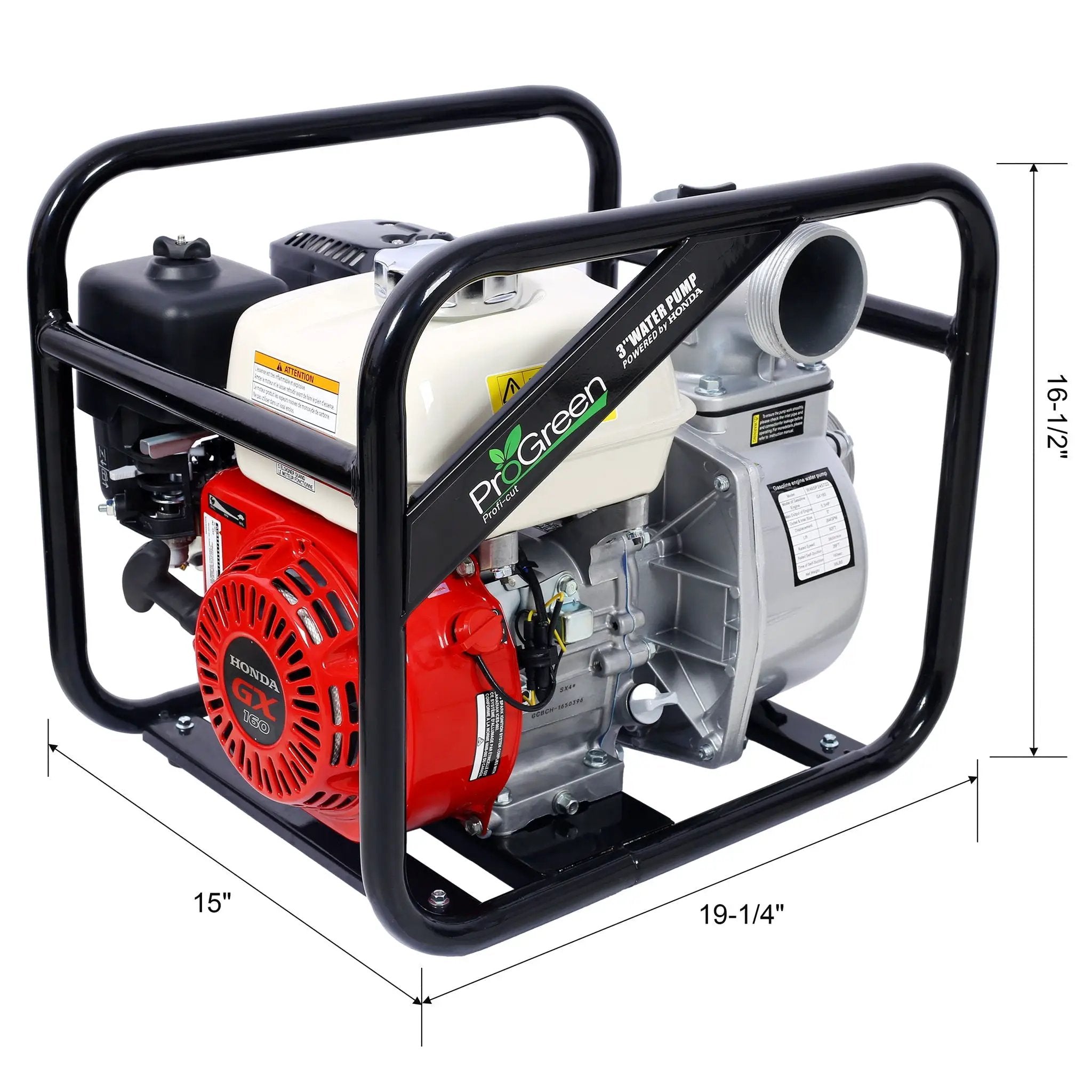 Honda - Gx160 Engine Water Pump 3" 264Gpm With 3In Npt Coupler And 25Ft Flat Hose, Aluminum - Black / Red by HouseOfZazla