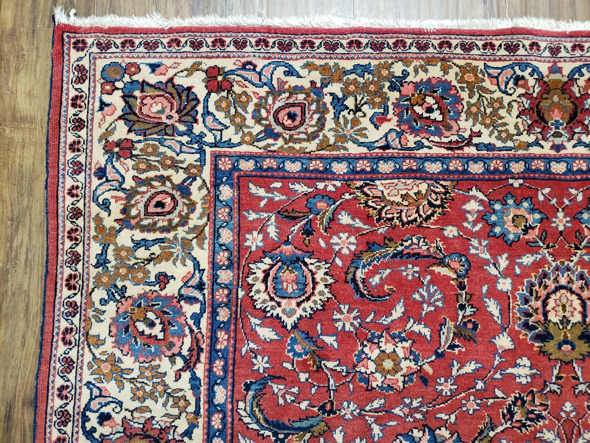 Semi Antique Persian Kashan, Red & Cream, Hand-Knotted, Wool, 4' 8" x 6' 6", Pair A by Jewel Rugs