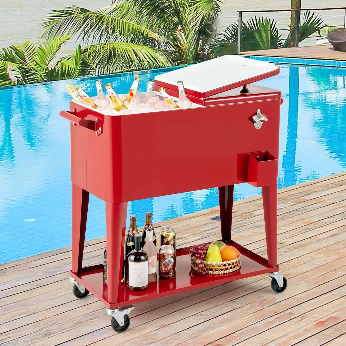 Portable Patio Cooler with Bottom Storage Shelf and Bottle Opener by DirectDeals
