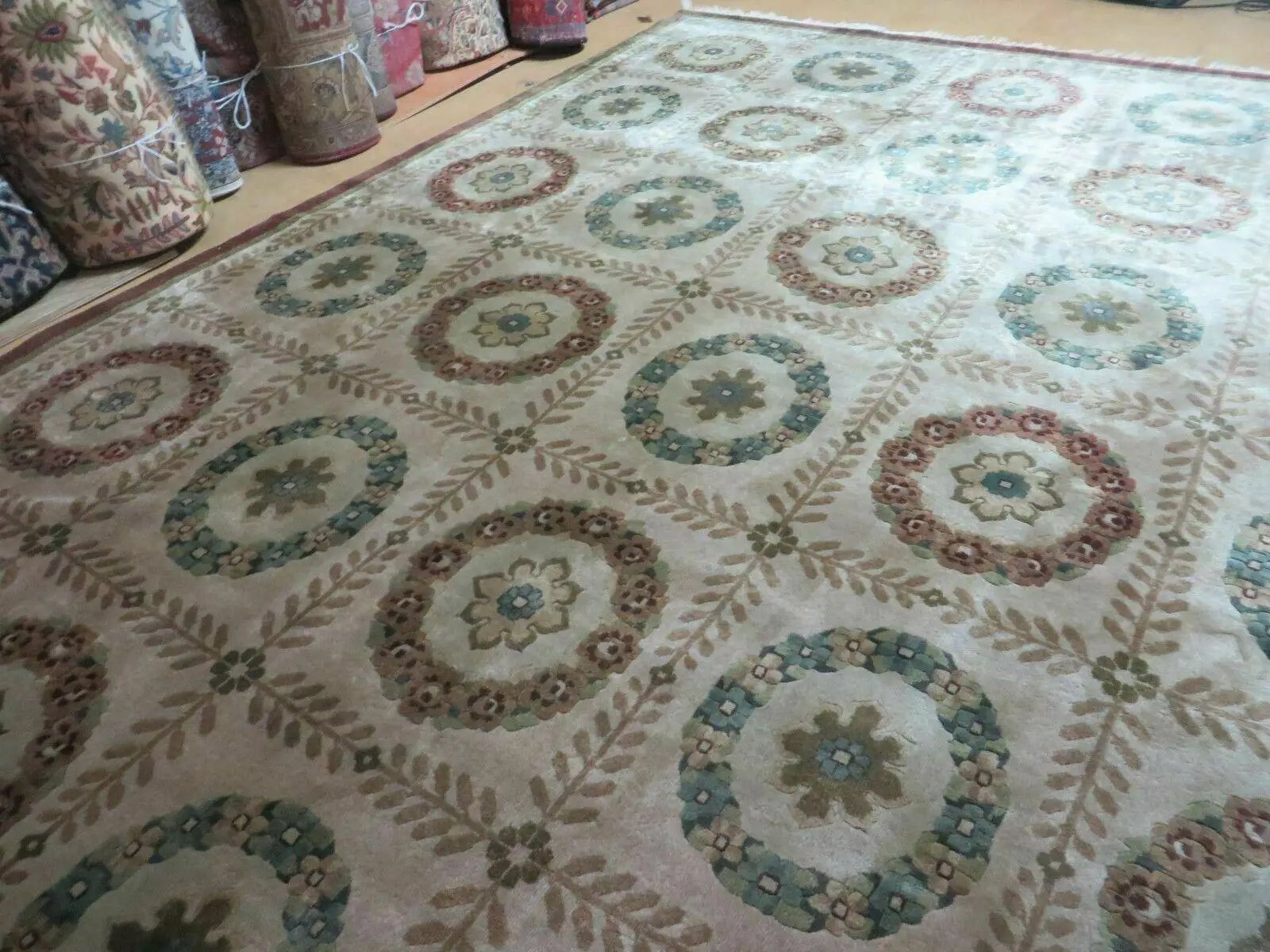 9' X 12' Modern Handmade Indo Lahore Wool Rug Art Deco Olive Ivory Nice Wow by Jewel Rugs