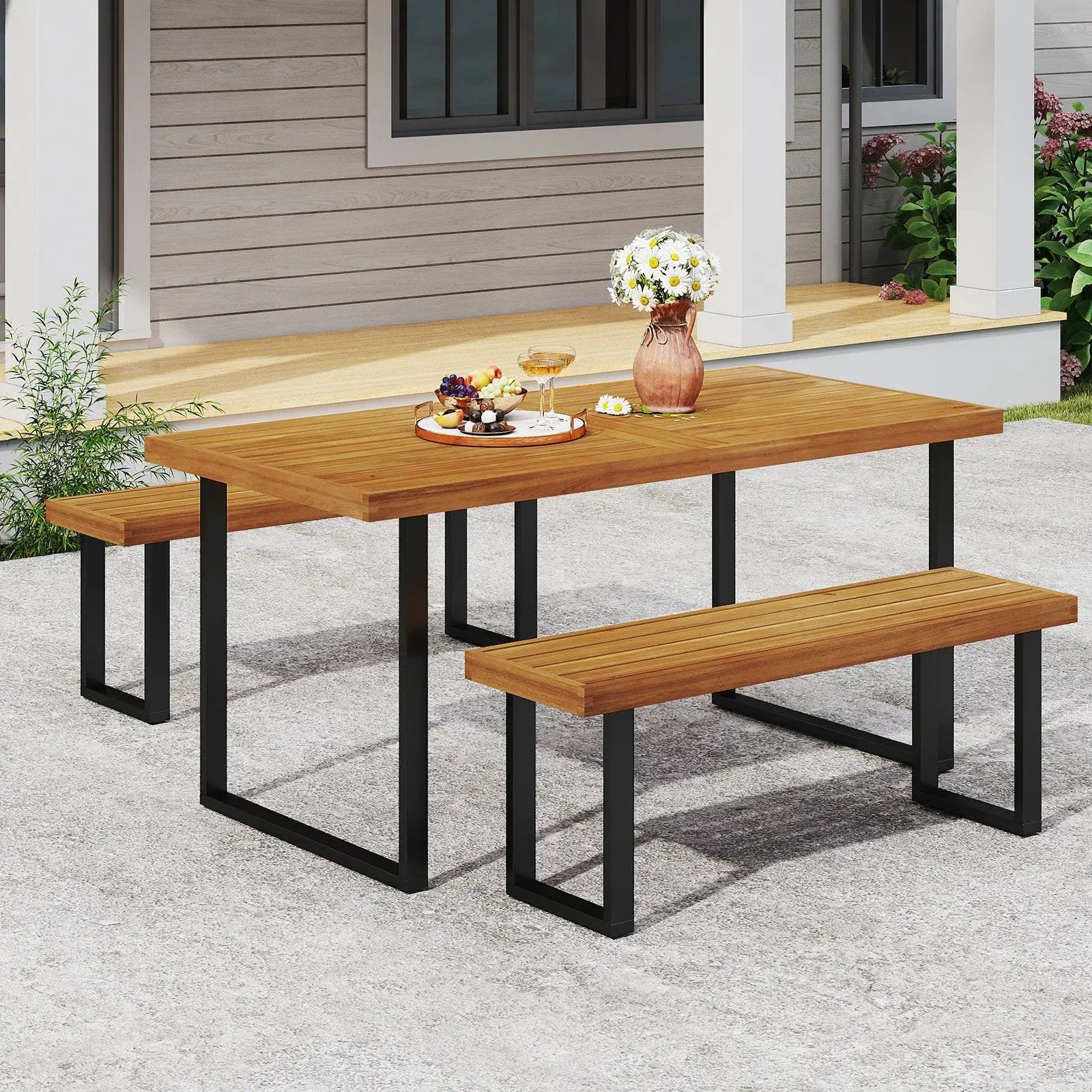 Acacia Wood Outdoor Bench 48 Inch Long Patio Dining Bench by DirectDeals