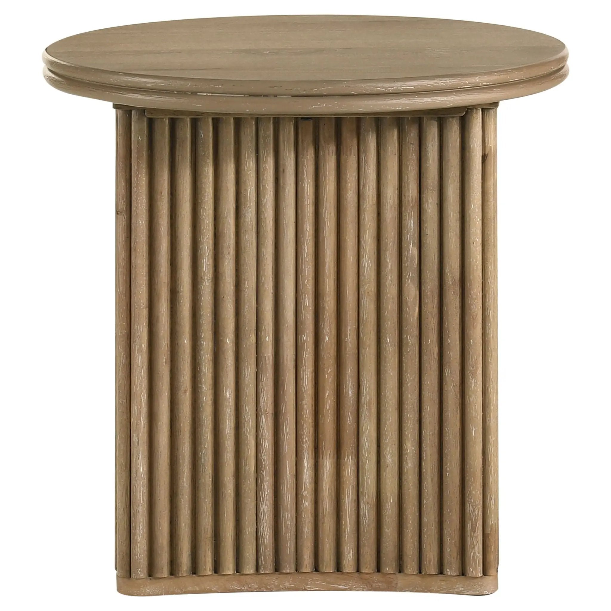 Adina Round Wood Side End Table Distressed Light Brown by Unique Piece Furniture