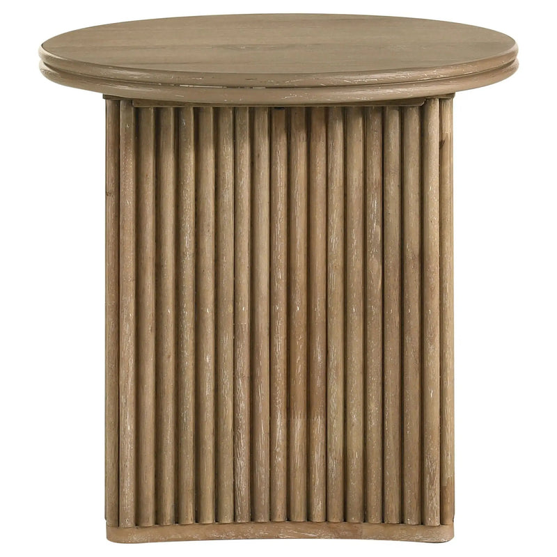 Adina Round Wood Side End Table Distressed Light Brown by Unique Piece Furniture