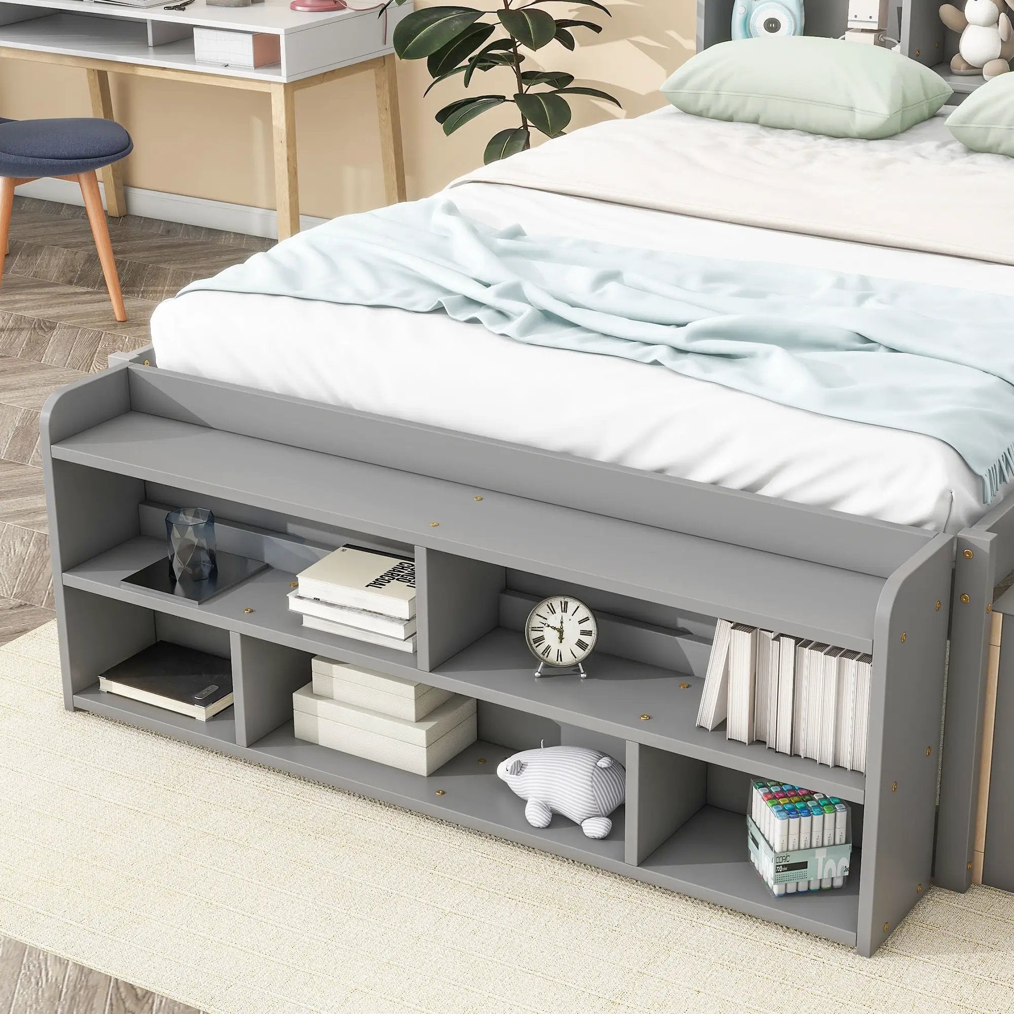 Bed With Bookcase Headboard, Under Bed Storage Drawers And Bed End Storage Case by HouseOfZazla