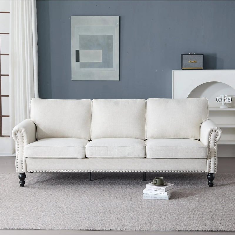 83 Inch Faux Leather Rolled Arm Sofa with Nailhead Trim by HouseOfZazla