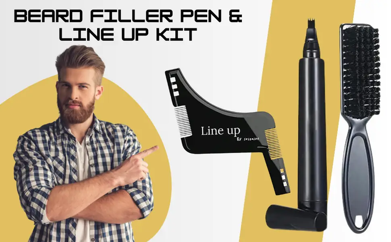 Beard Filler Pen and Beard Shaper for Men Beard Lineup Tool for Grooming Beard Guide Shape kit Black Waterproof Pen with Brush Barber Styling Pencil Beard Grooming Kit Barber Accessories by Selzalot
