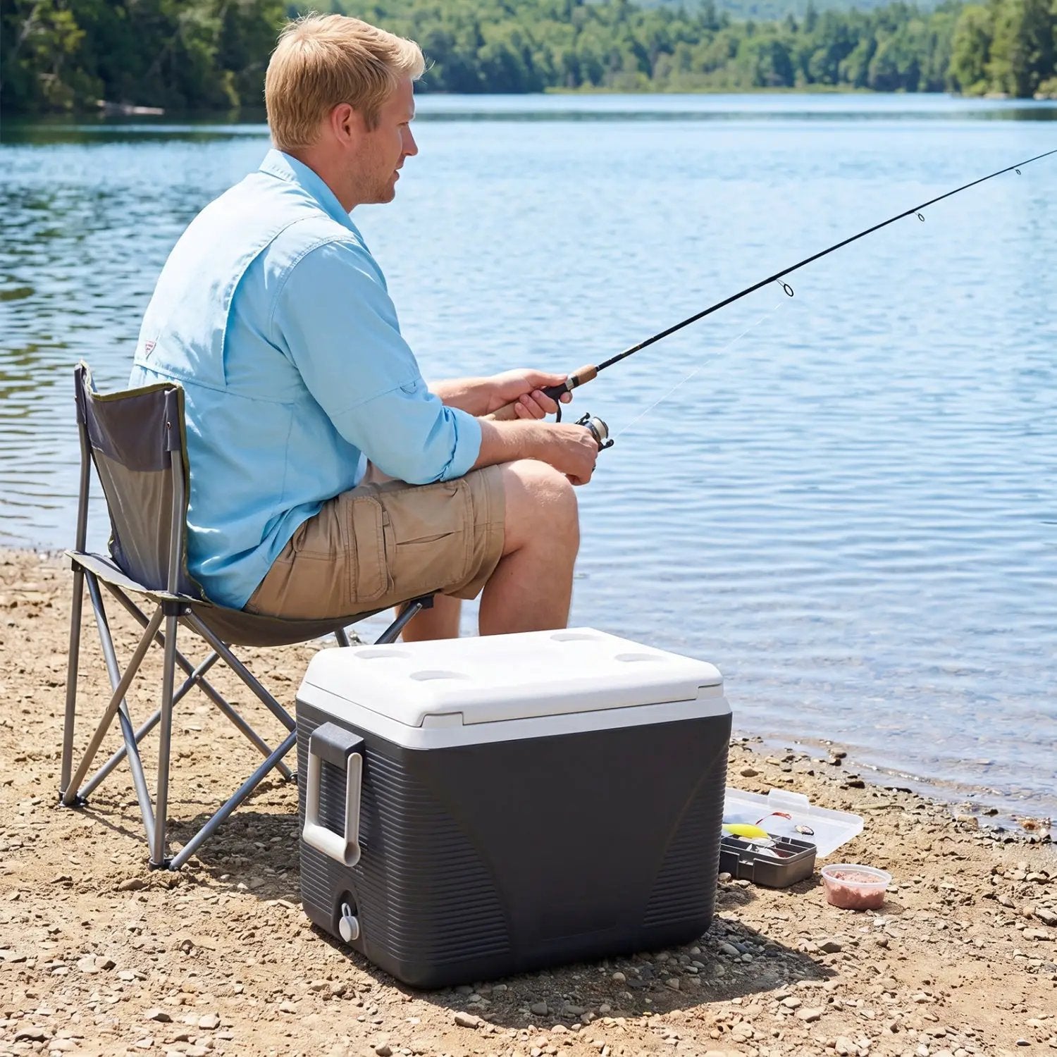 43 Quart Portable Hard Cooler with Cup Holders - Black by DirectDeals