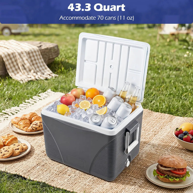 43 Quart Portable Hard Cooler with Cup Holders - Black by DirectDeals