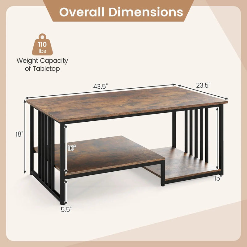 43.5" Coffee Table 2-Tier with Open Storage Shelf by DirectDeals