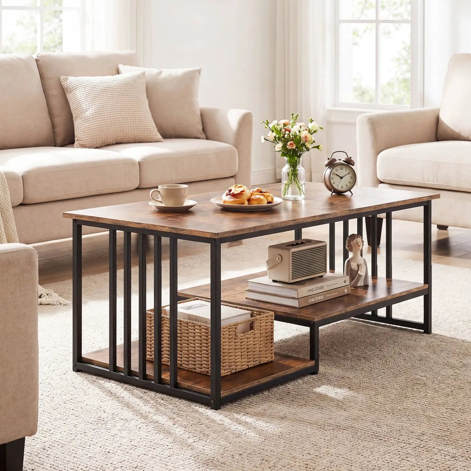 43.5" Coffee Table 2-Tier with Open Storage Shelf by DirectDeals