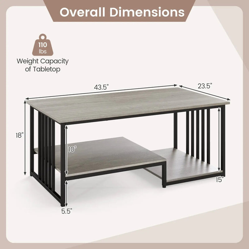 43.5" Coffee Table 2-Tier with Open Storage Shelf by DirectDeals