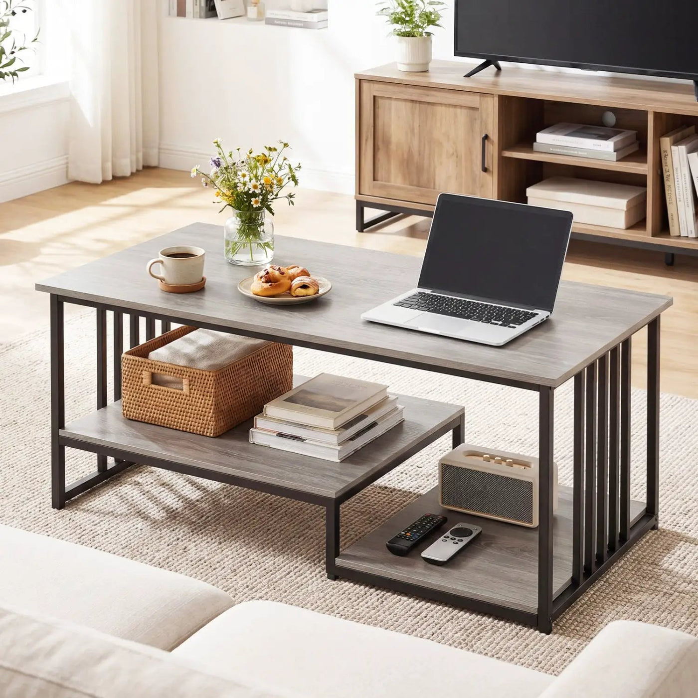 43.5" Coffee Table 2-Tier with Open Storage Shelf by DirectDeals