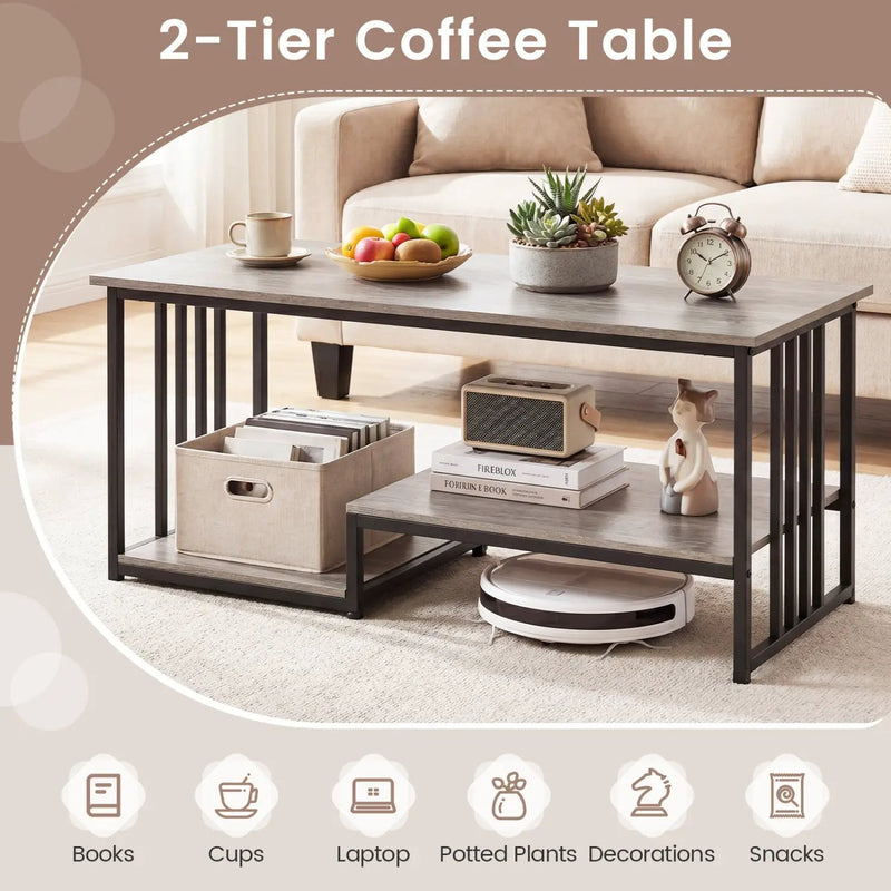 43.5" Coffee Table 2-Tier with Open Storage Shelf by DirectDeals