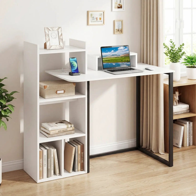 43.5" Computer Desk with Charging Station and Ergonomic Monitor Stand-White by DirectDeals