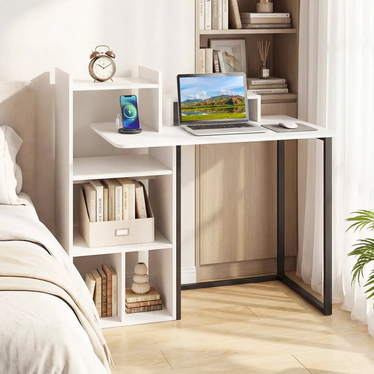 43.5" Computer Desk with Charging Station and Ergonomic Monitor Stand-White by DirectDeals