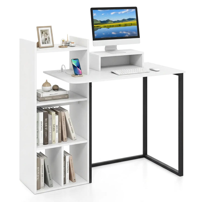 43.5" Computer Desk with Charging Station and Ergonomic Monitor Stand-White by DirectDeals