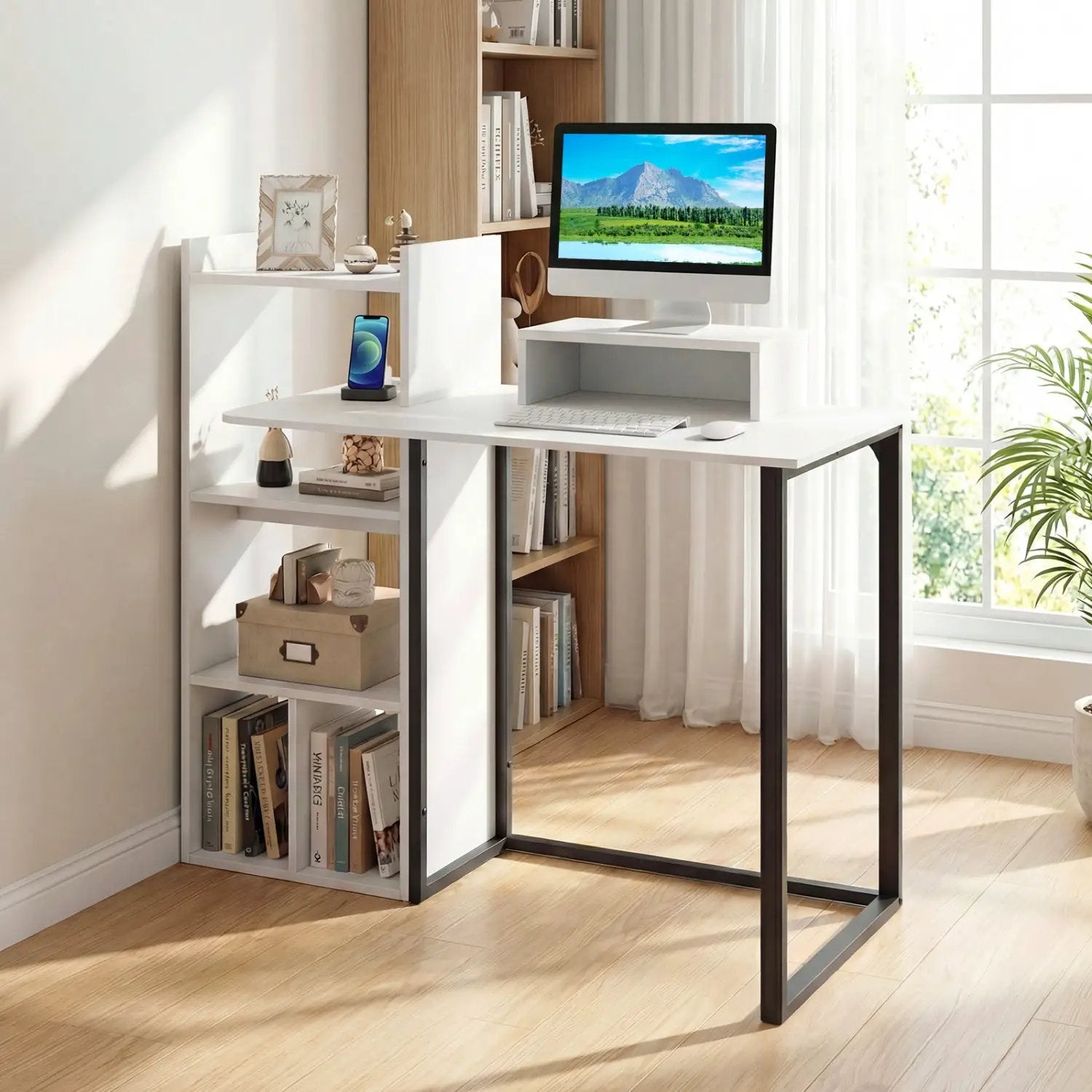 43.5" Computer Desk with Charging Station and Ergonomic Monitor Stand-White by DirectDeals
