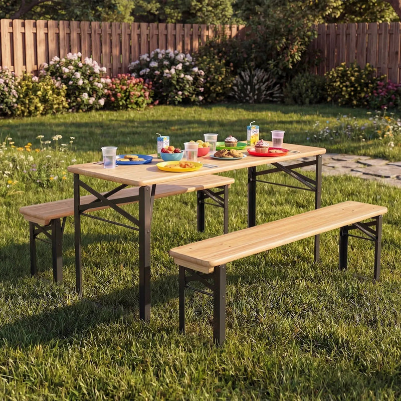 43.5 Inch Folding Kids Picnic Table & Bench Set No Assembly Wooden Toddler Table by DirectDeals