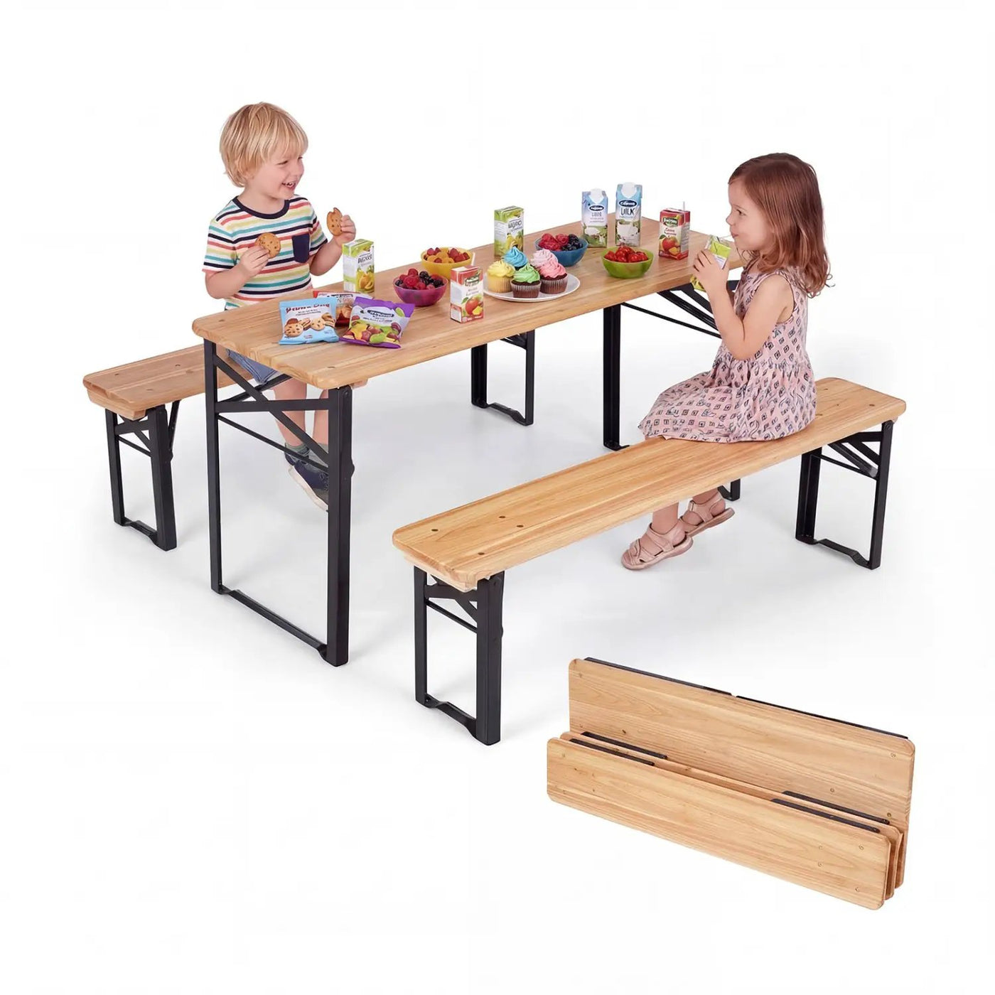 43.5 Inch Folding Kids Picnic Table & Bench Set No Assembly Wooden Toddler Table by DirectDeals