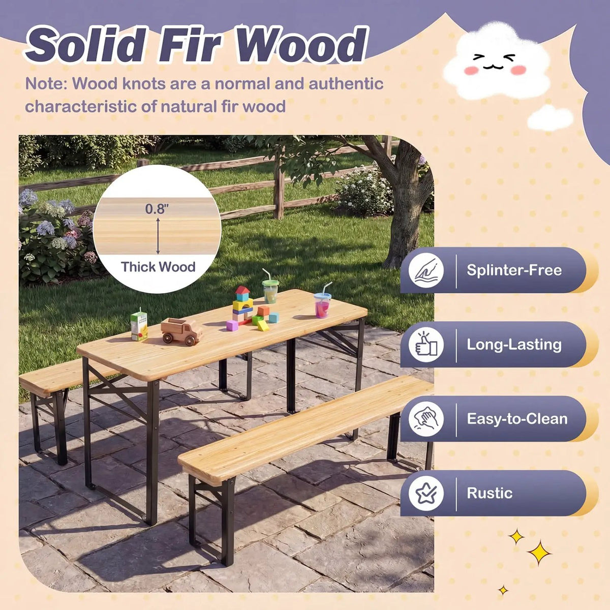 43.5 Inch Folding Kids Picnic Table & Bench Set No Assembly Wooden Toddler Table by DirectDeals
