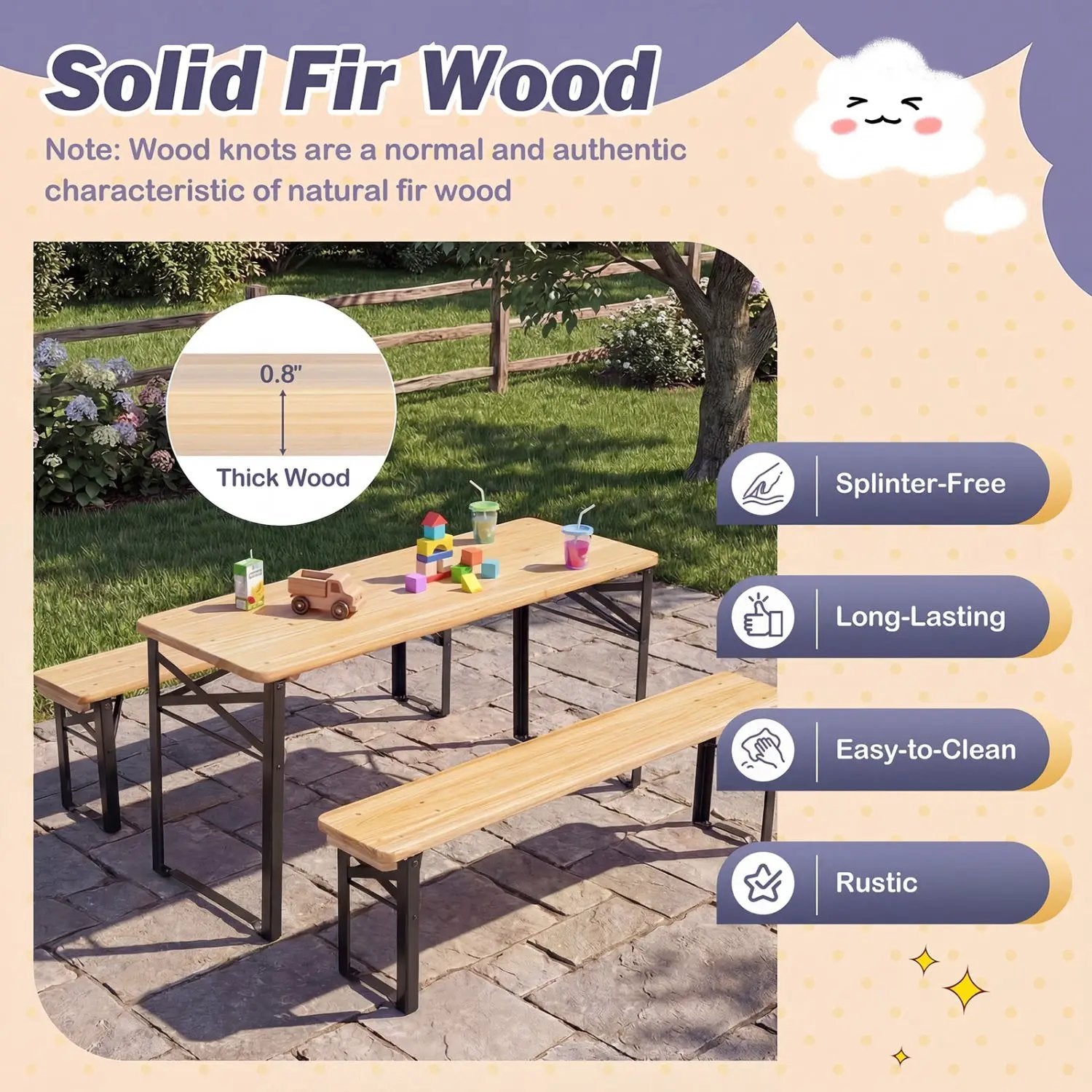 43.5 Inch Folding Kids Picnic Table & Bench Set No Assembly Wooden Toddler Table by DirectDeals