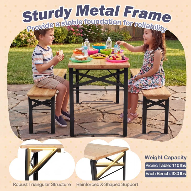 43.5 Inch Folding Kids Picnic Table & Bench Set No Assembly Wooden Toddler Table by DirectDeals