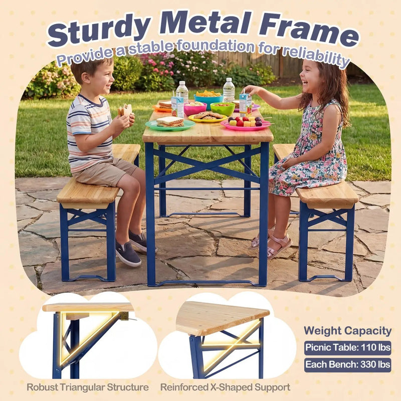 43.5 Inch Folding Kids Picnic Table & Bench Set No Assembly Wooden Toddler Table by DirectDeals