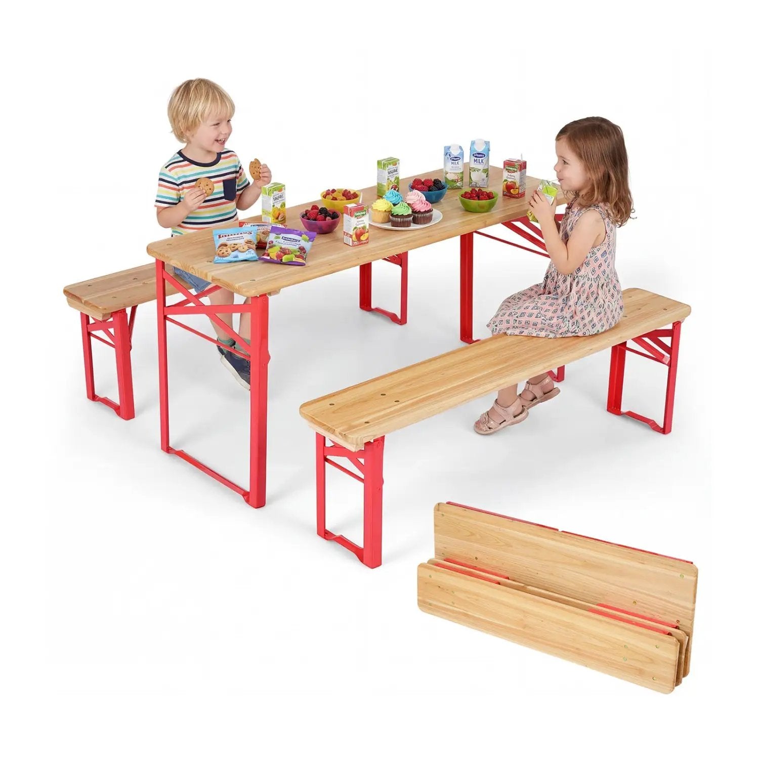 43.5 Inch Folding Kids Picnic Table & Bench Set No Assembly Wooden Toddler Table by DirectDeals