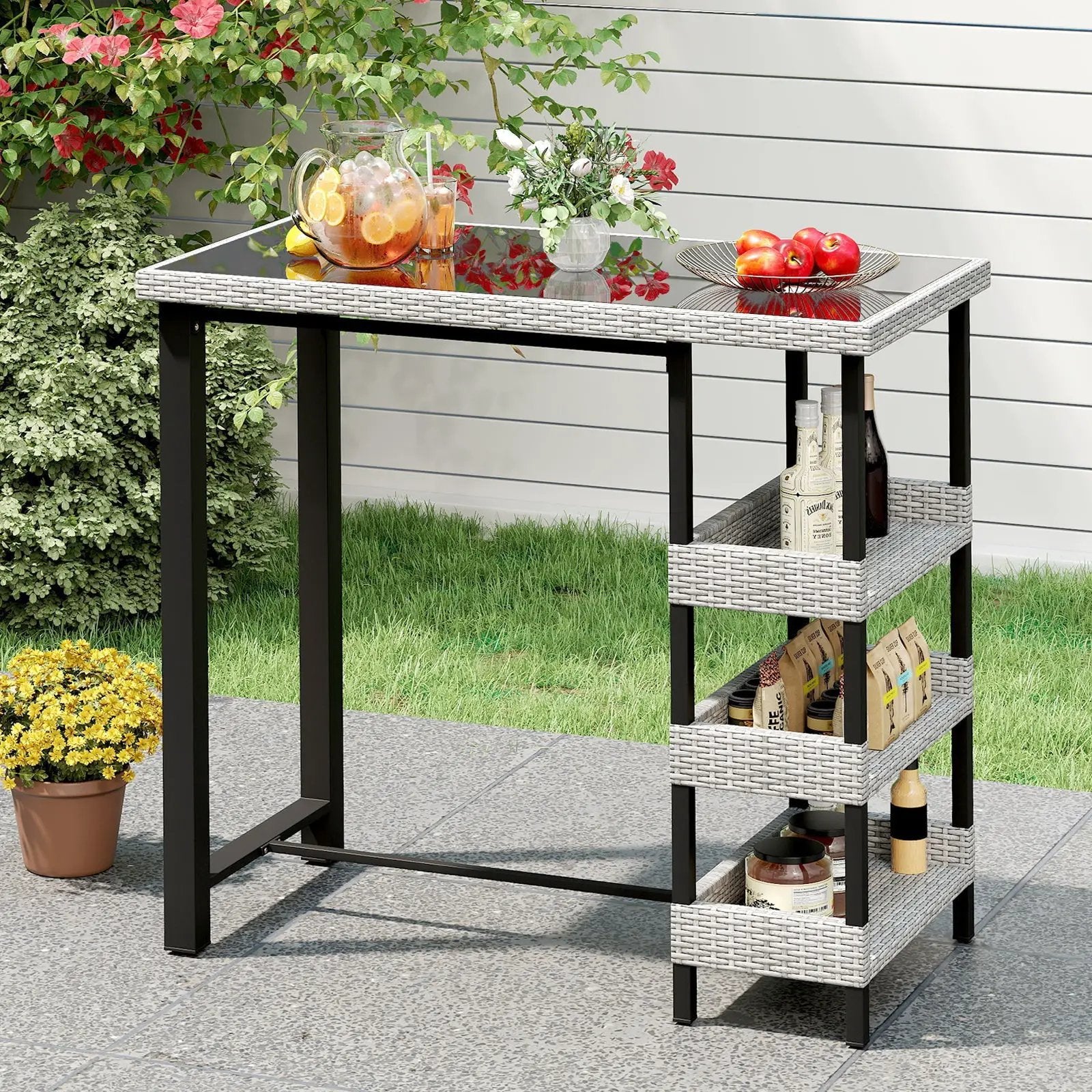 43.5 Inch Outdoor Bar Table with Tempered Glass Top by DirectDeals