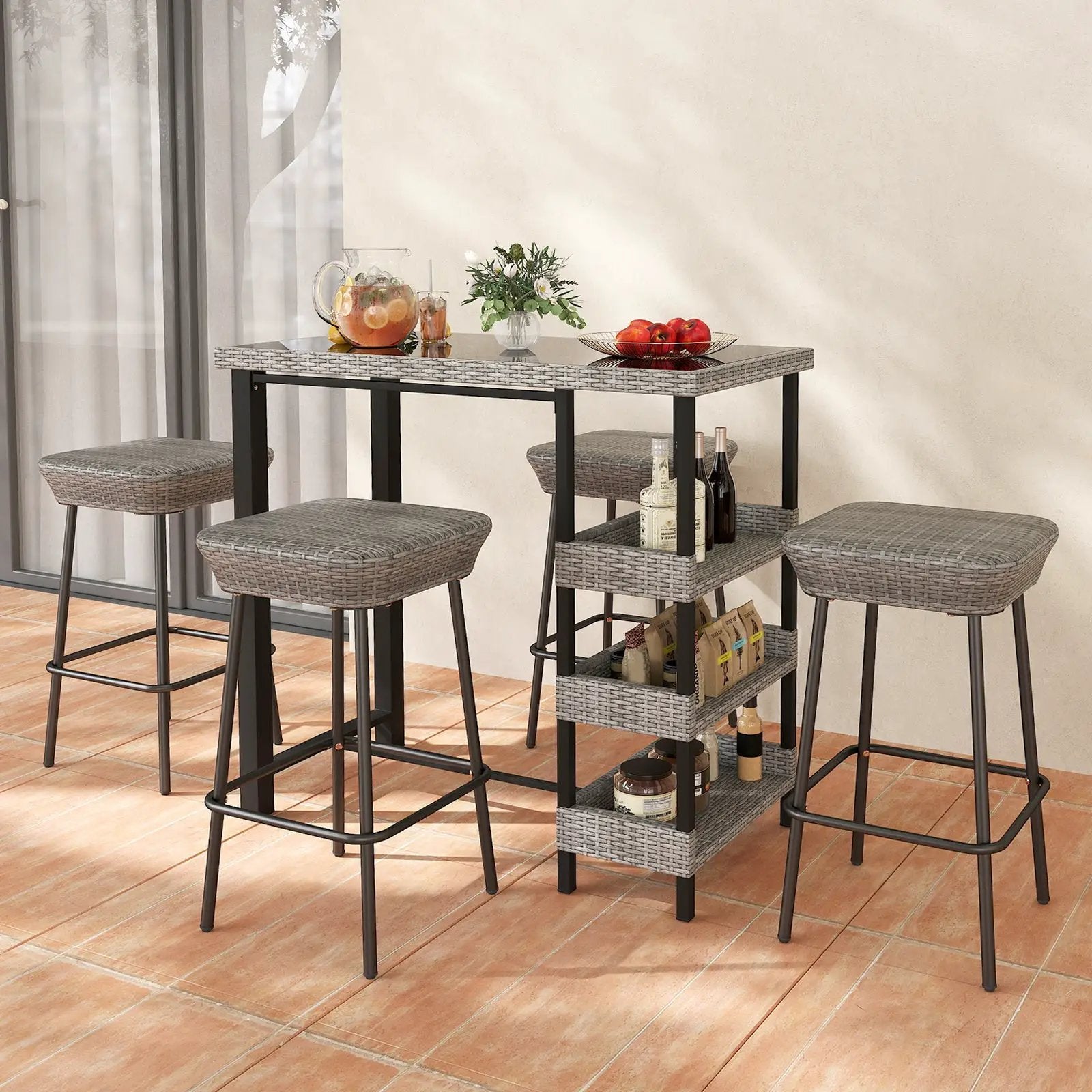 43.5 Inch Outdoor Bar Table with Tempered Glass Top by DirectDeals