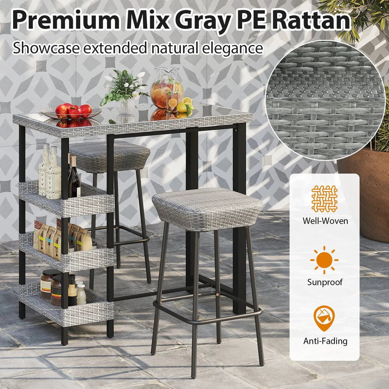 43.5 Inch Outdoor Bar Table with Tempered Glass Top by DirectDeals