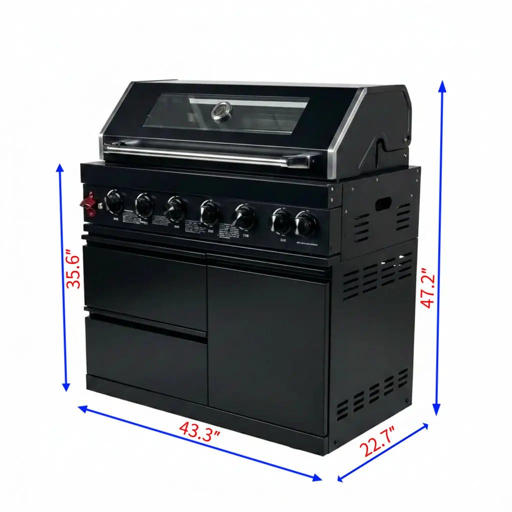 43" 6-Burner Natural NG Black Outdoor Kitchen Island Grill by Chery Industrial