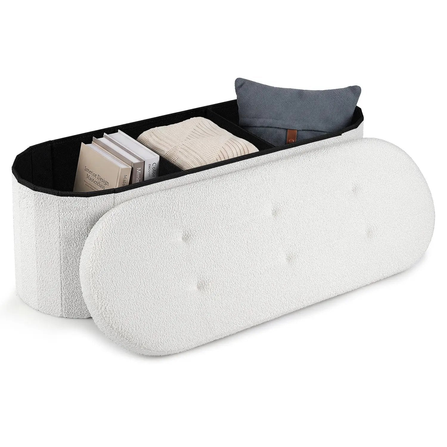 43" Folding Storage Ottoman Bench with Dividers - Teddy Fleece by DirectDeals