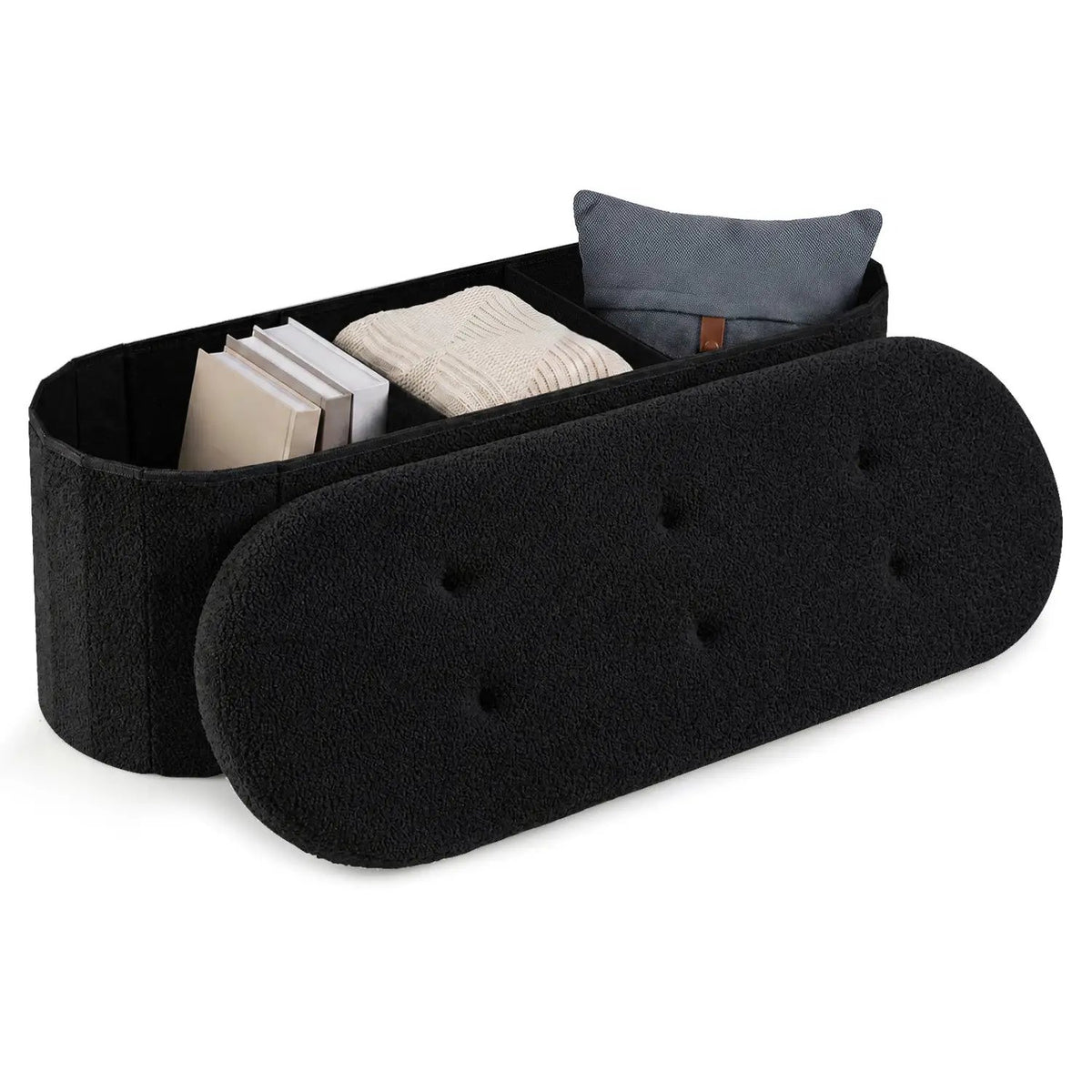 43" Folding Storage Ottoman Bench with Dividers - Teddy Fleece by DirectDeals