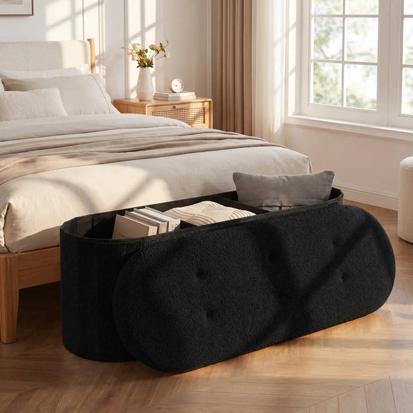 43" Folding Storage Ottoman Bench with Dividers - Teddy Fleece, photo 2 of 24