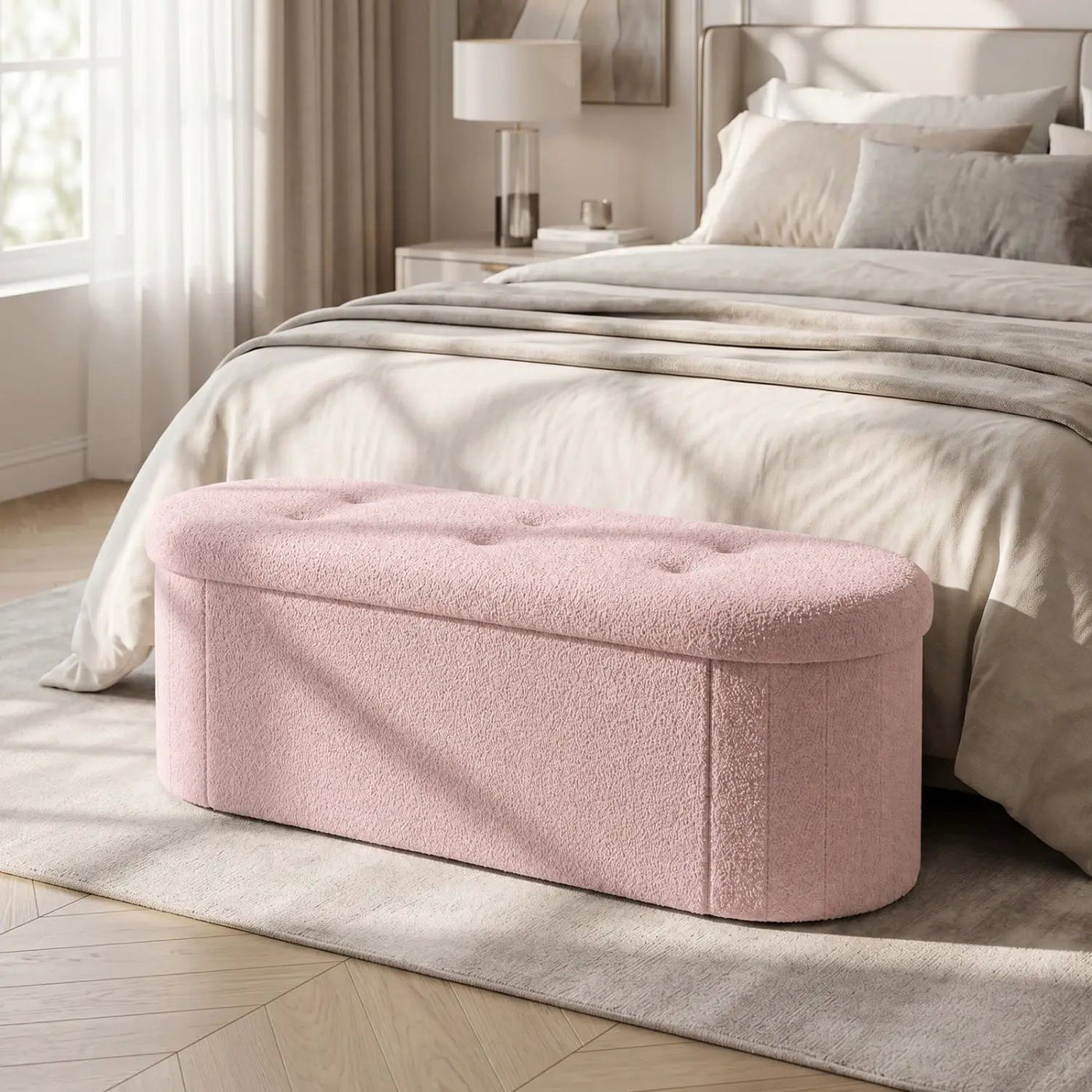 43" Folding Storage Ottoman Bench with Dividers - Teddy Fleece by DirectDeals