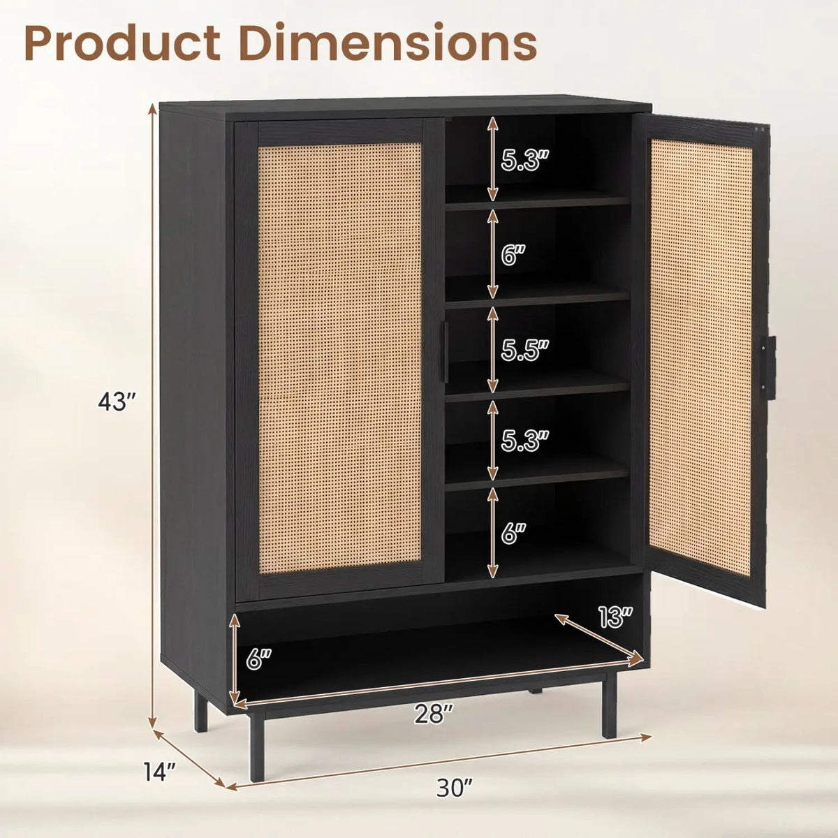 6-Tier Tall Shoe Cabinet with Double Doors - 43 Inch by DirectDeals