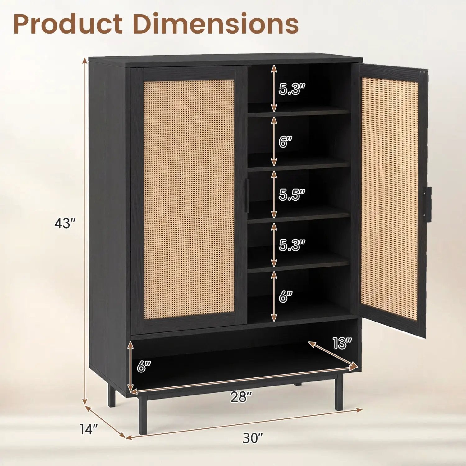 6-Tier Tall Shoe Cabinet with Double Doors - 43 Inch by DirectDeals