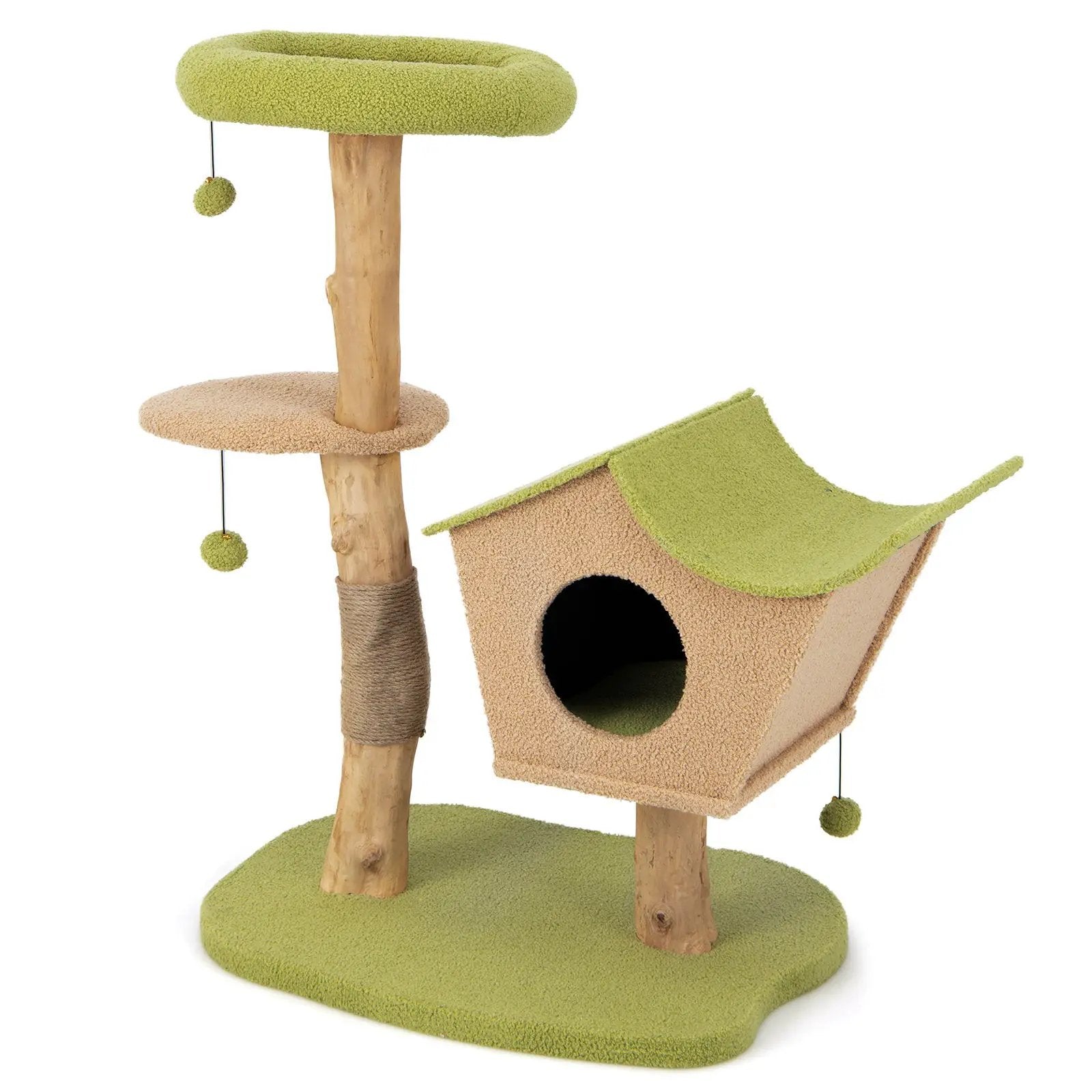 43 Inch Wooden Cat Tree with Padded Top Perch-Green by DirectDeals