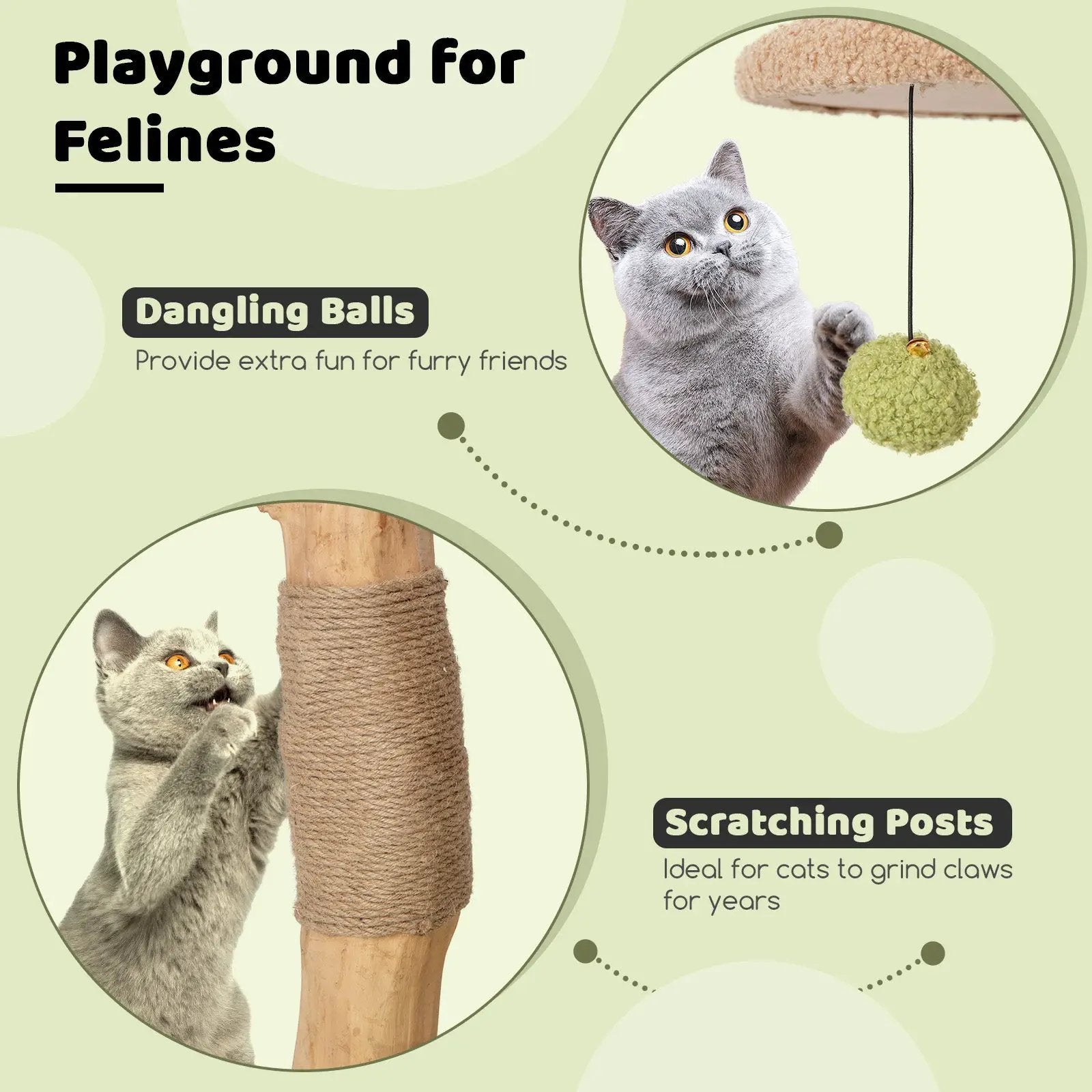 43 Inch Wooden Cat Tree with Padded Top Perch-Green by DirectDeals