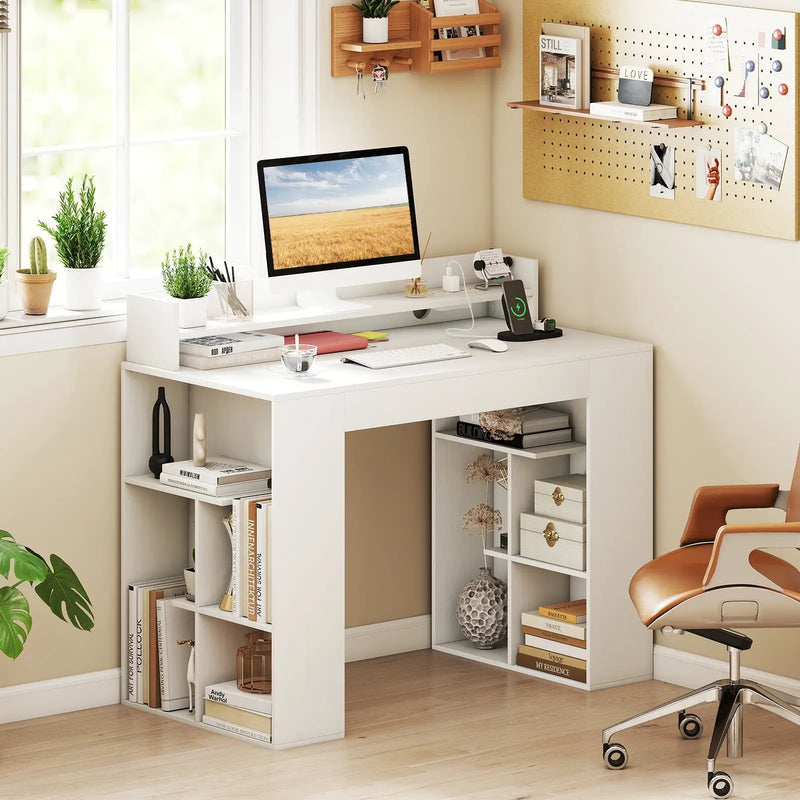 43 Inch Computer Desk with Power Outlets and 2 Bookcases-White by DirectDeals