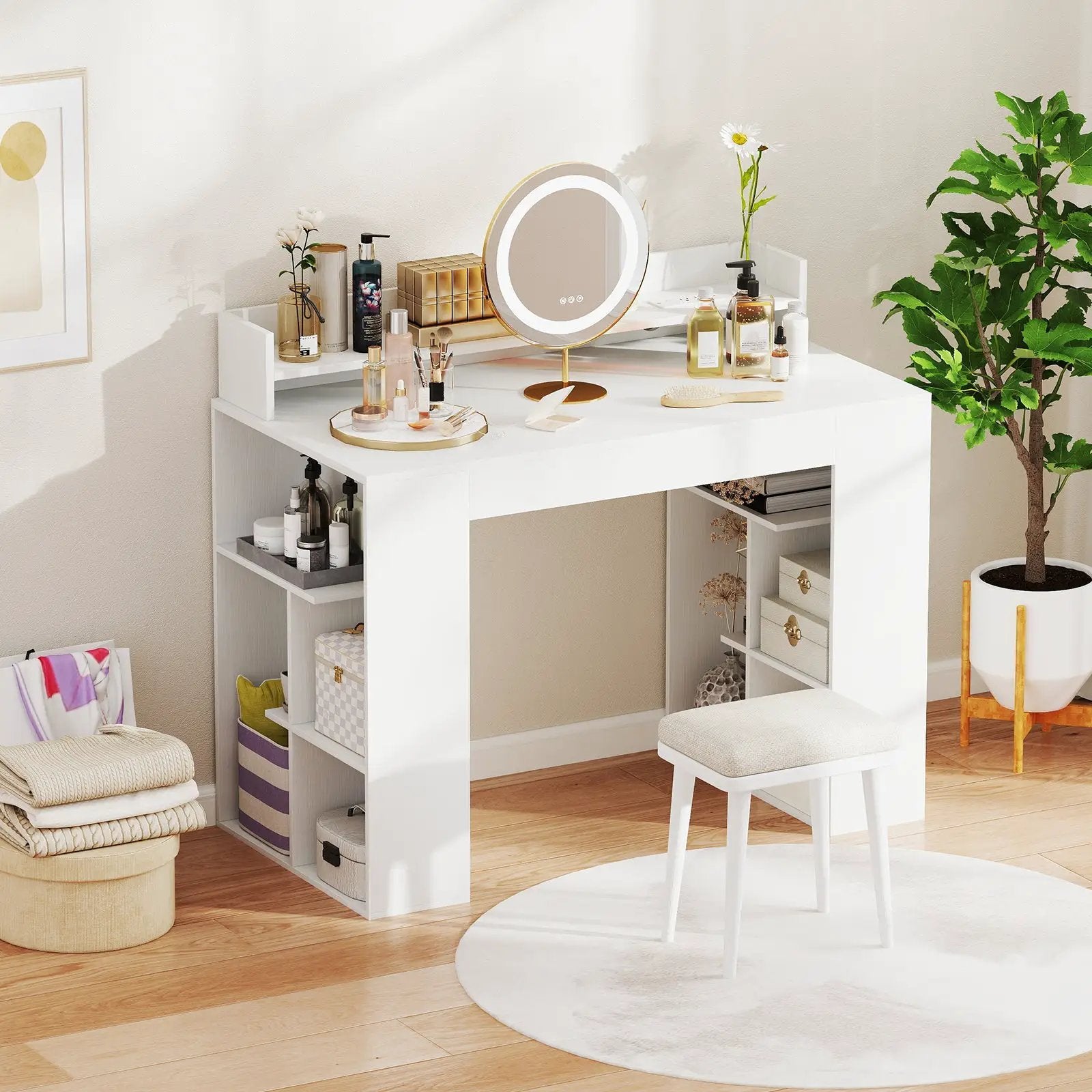 43 Inch Computer Desk with Power Outlets and 2 Bookcases-White by DirectDeals