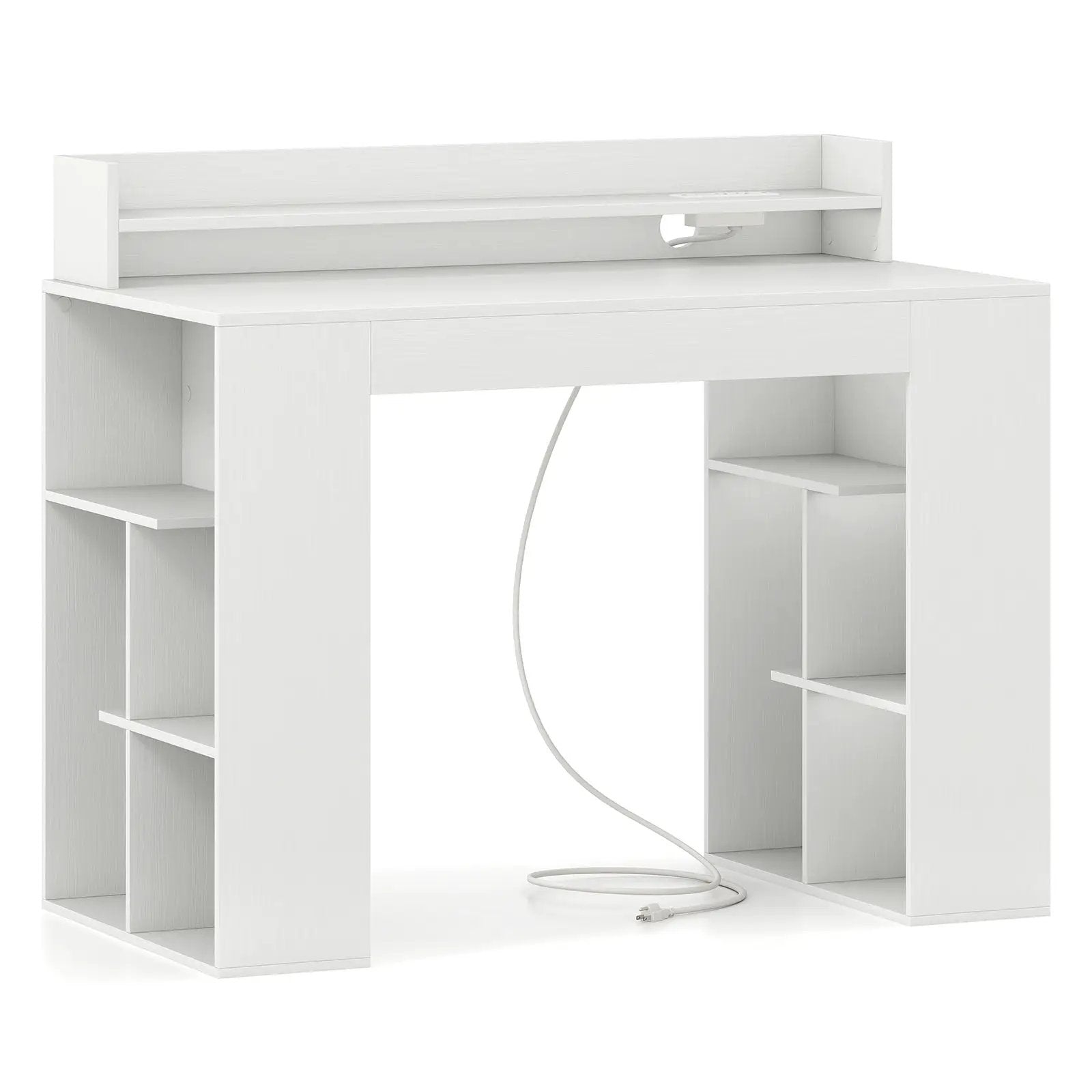 43 Inch Computer Desk with Power Outlets and 2 Bookcases-White by DirectDeals