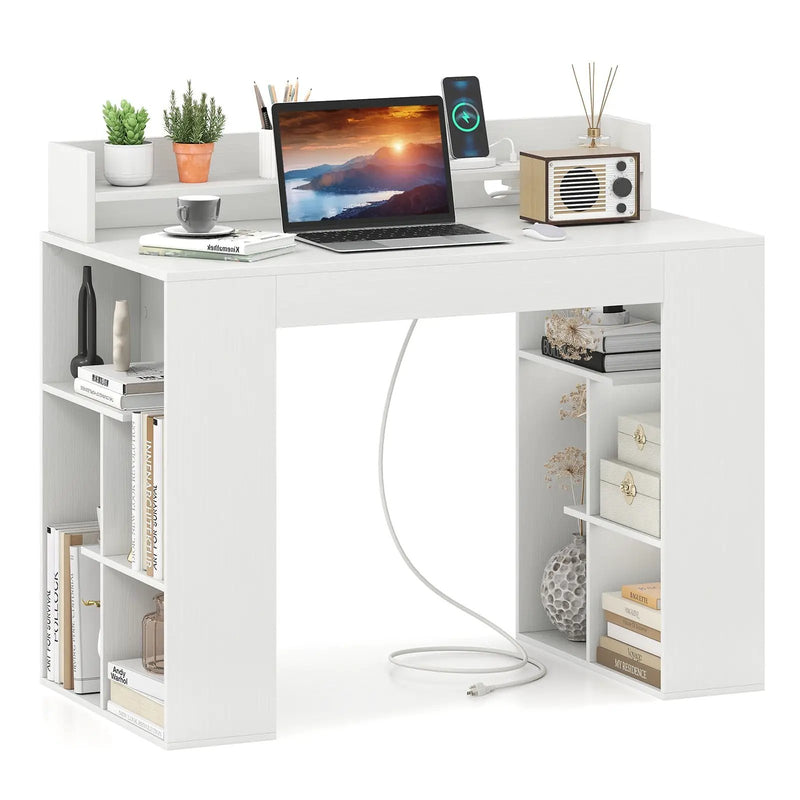 43 Inch Computer Desk with Power Outlets and 2 Bookcases-White by DirectDeals