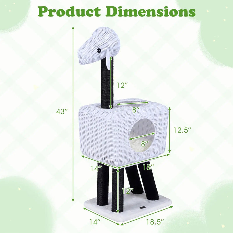 43-Inch Lamb-Shaped Cat Tower with 2-Door Rattan Condo for Indoor Kittens by DirectDeals