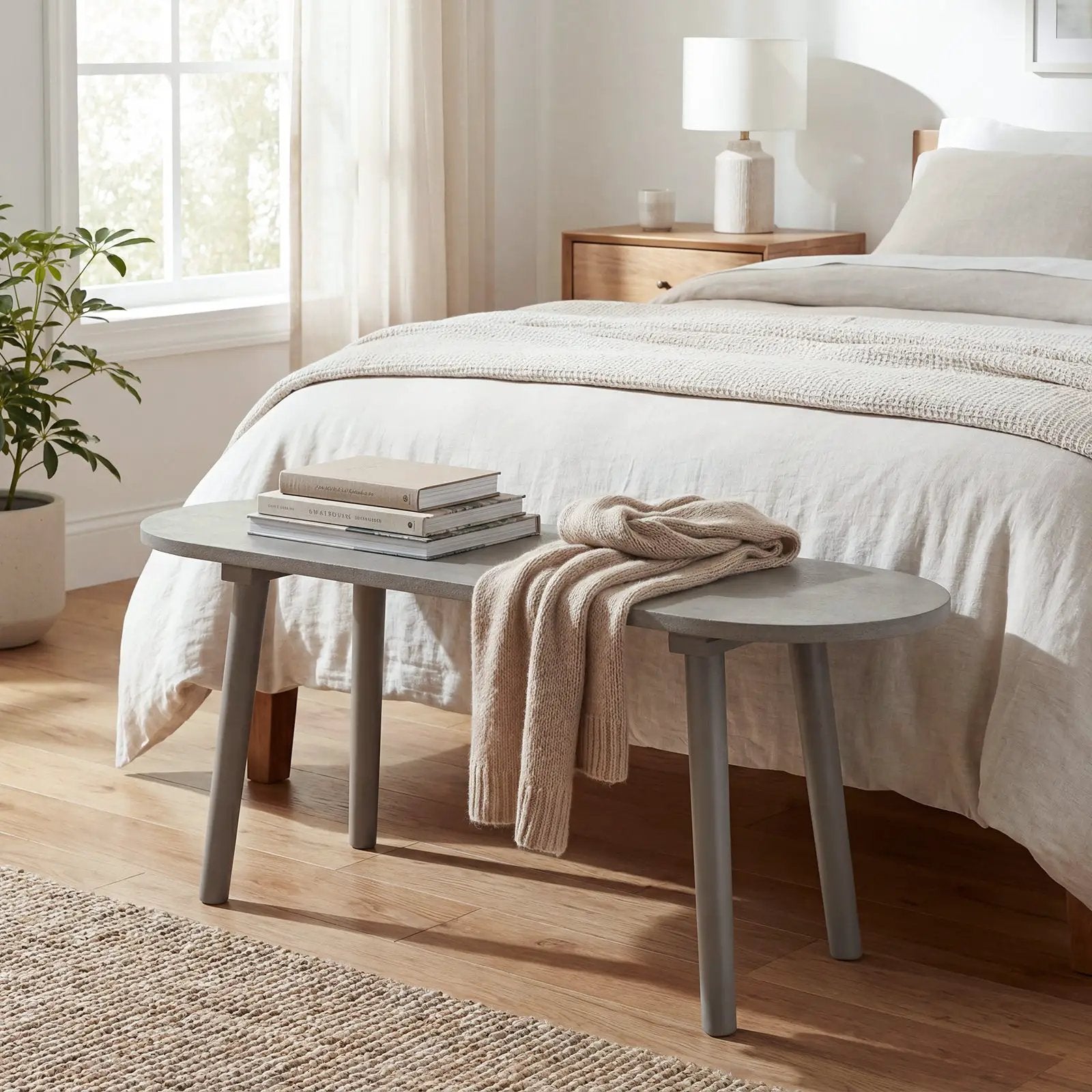43 Inch Solid Wood Farmhouse Dining Bench Rustic Wooden Entryway Bench with Rubber Wood Legs-Gray by DirectDeals