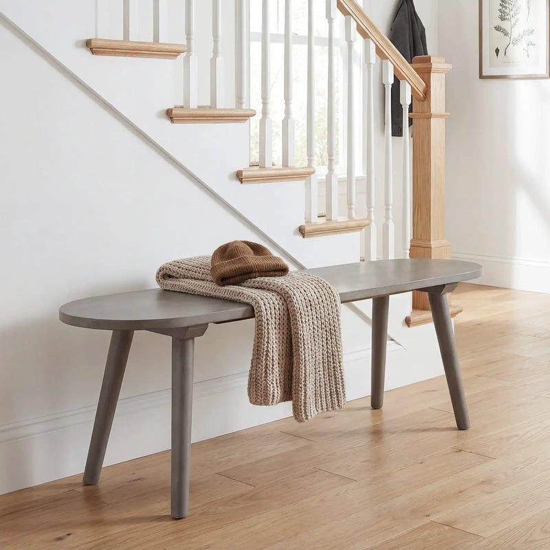 43 Inch Solid Wood Farmhouse Dining Bench Rustic Wooden Entryway Bench with Rubber Wood Legs-Gray by DirectDeals